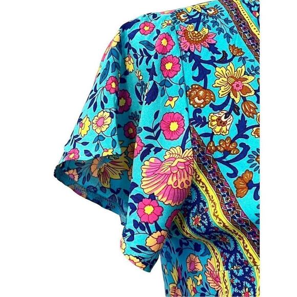 Zesica Women's XS Boho Floral V-Neck Wrap Dress Short Blue Summer Casual Flowy - Picture 4 of 13